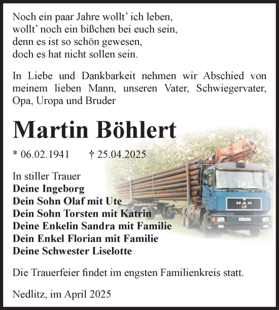 Traueranzeige von Martin Böhlert von Volksstimme Zerbst