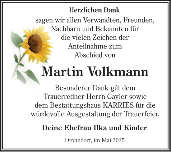 Traueranzeige von Martin Volkmann von Trauerkombi Aschersleben