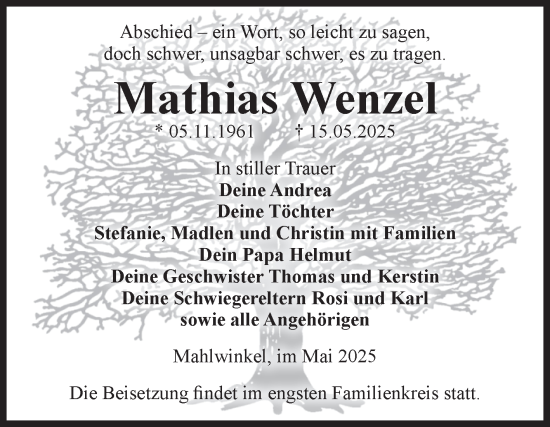 Traueranzeige von Mathias Wenzel von Volksstimme Altmark Ost