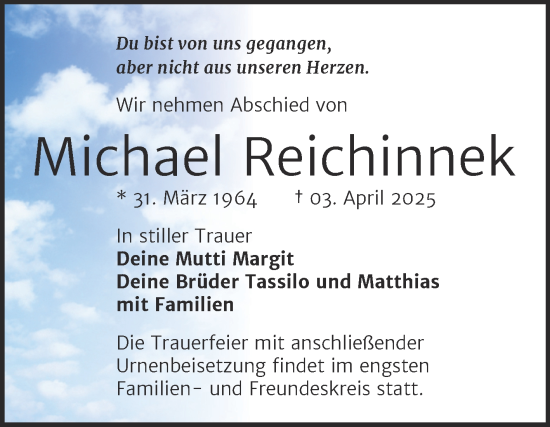 Traueranzeige von Michael Reichinnek von Mitteldeutsche Zeitung Merseburg/Querfurt