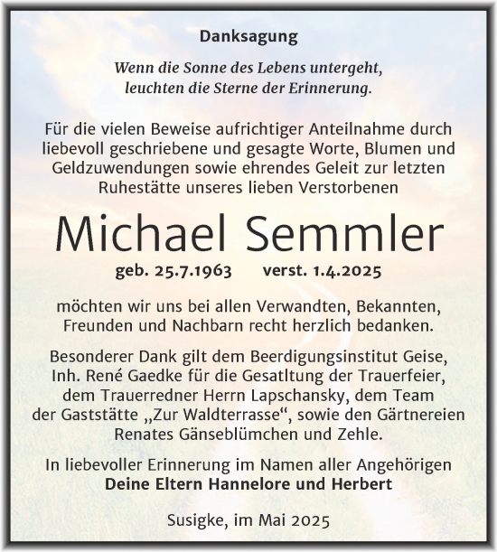Traueranzeige von Michael Semmler von Trauerkombi Köthen