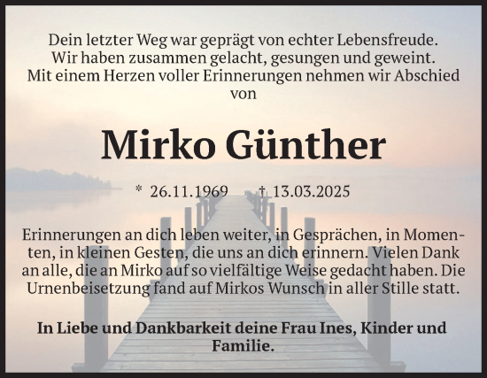 Traueranzeige von Mirko Günther von Volksstimme Magdeburg