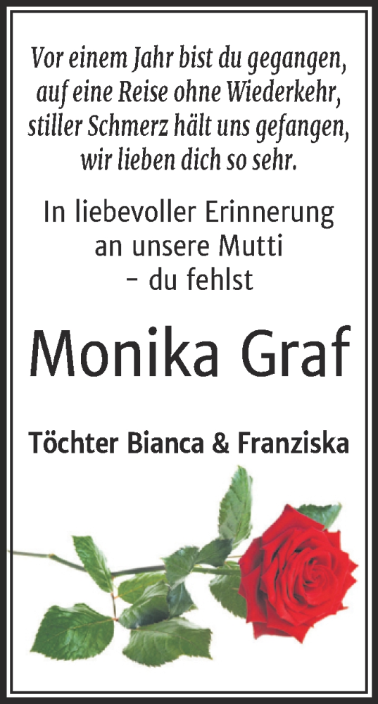 Traueranzeige von Monika Graf von Trauerkombi Weißenfels