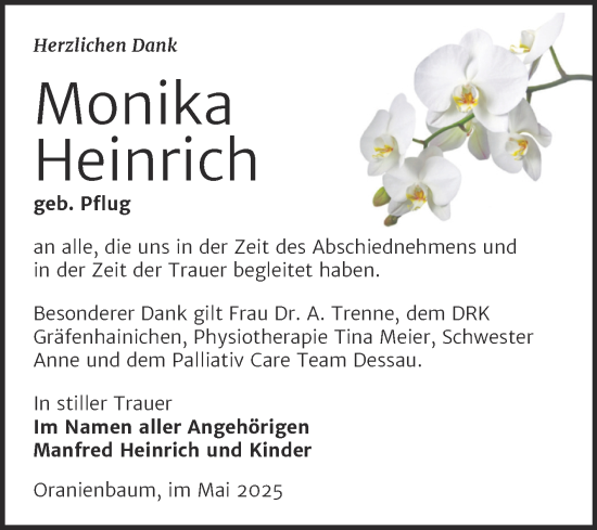 Traueranzeige von Monika Heinrich von Super Sonntag Wittenberg