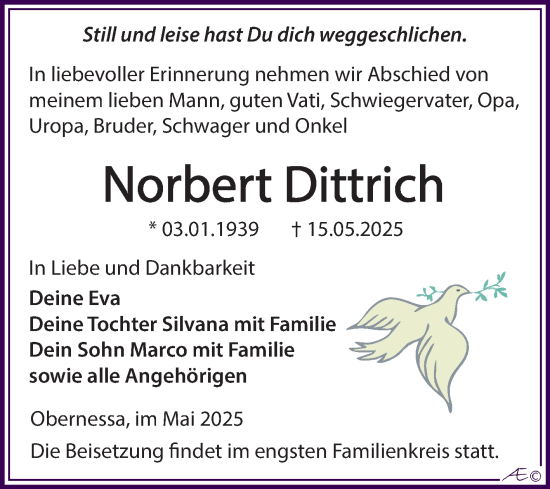 Traueranzeige von Norbert Dittrich von Trauerkombi Weißenfels