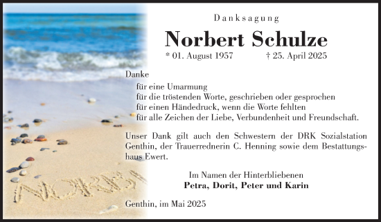 Traueranzeige von Norbert Schulze von Volksstimme Burg/Genthin