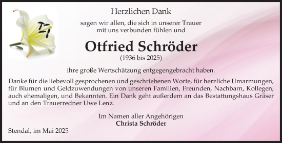 Traueranzeige von Otfried Schröder von Volksstimme Altmark Ost
