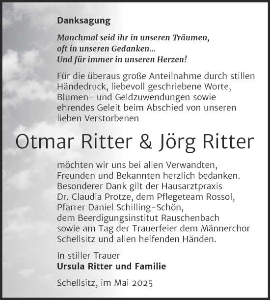 Traueranzeige von Otmar und Jörg Ritter von Naumburger Tageblatt