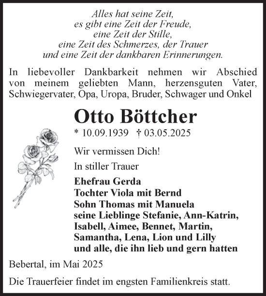 Traueranzeige von Otto Böttcher von Volksstimme Haldensleben/Wolmirstedt