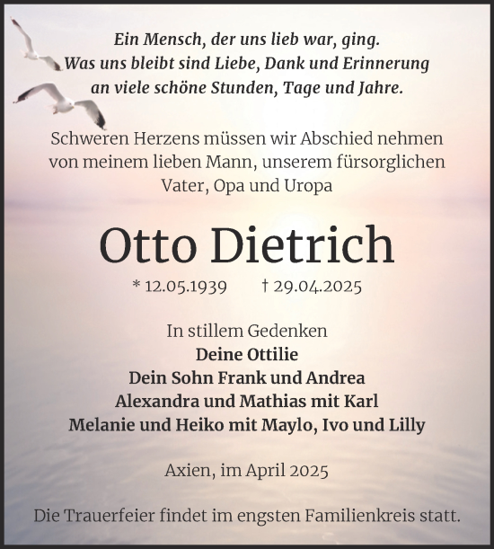 Traueranzeige von Otto Dietrich von Trauerkombi Wittenberg