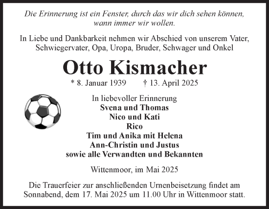 Traueranzeige von Otto Kismacher von Volksstimme Altmark Ost