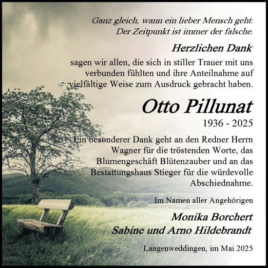 Traueranzeige von Otto Pillunat von Volksstimme Oschersleben/Wanzleben