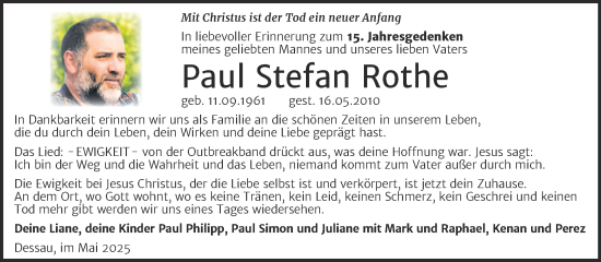 Traueranzeige von Paul Stefan Rothe von Trauerkombi Dessau