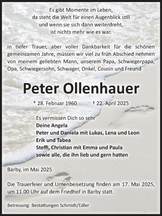 Traueranzeige von Peter Ollenhauer von Volksstimme Schönebeck