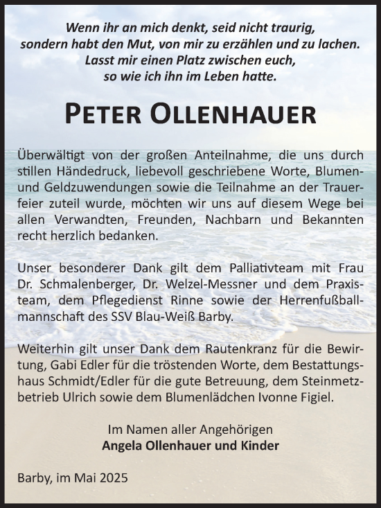 Traueranzeige von Peter Ollenhauer von Volksstimme Schönebeck
