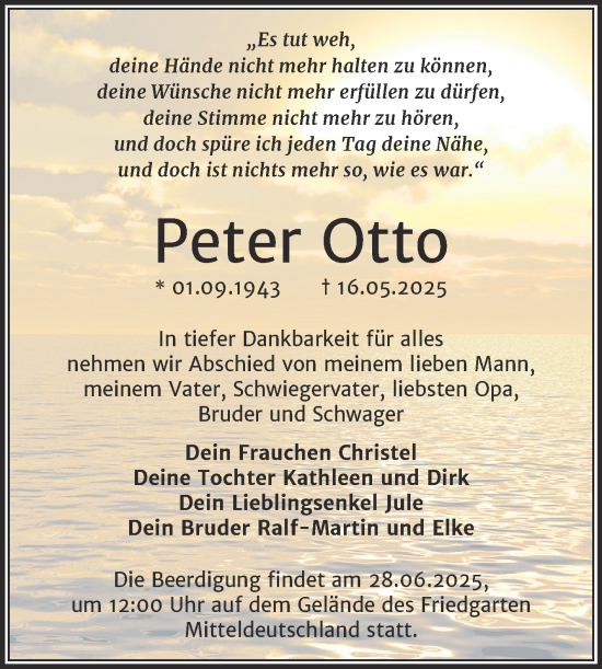 Traueranzeige von Peter Otto von Mitteldeutsche Zeitung Halle/Saalkreis