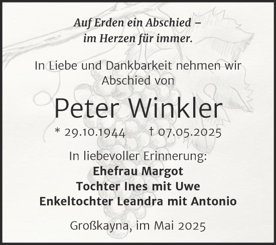 Traueranzeige von Peter Winkler von Trauerkombi Merseburg