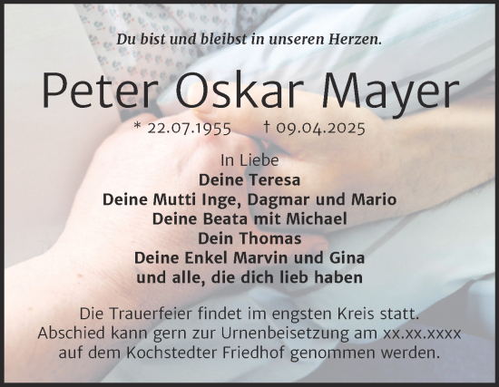 Traueranzeige von Peter Oskar Mayer von Trauerkombi Dessau