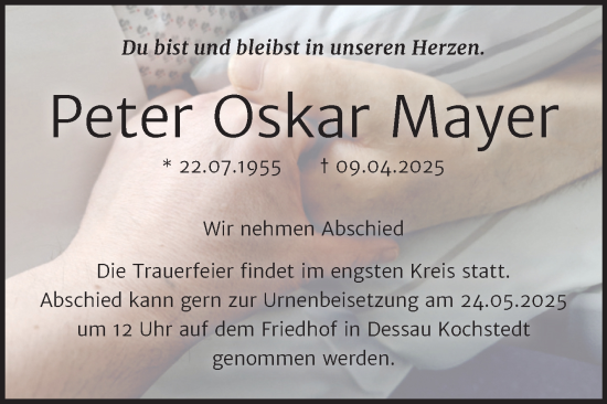 Traueranzeige von Peter Oskar Mayer von Trauerkombi Dessau