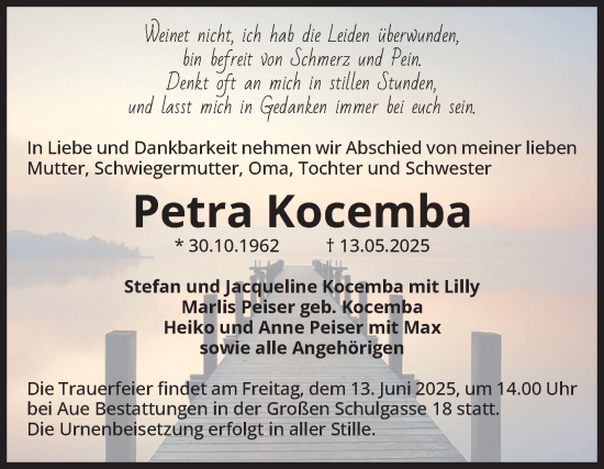 Traueranzeige von Petra Kocemba von Volksstimme Magdeburg