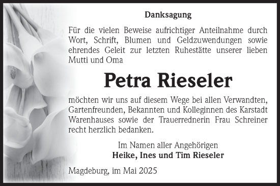 Traueranzeige von Petra Rieseler von Volksstimme Magdeburg