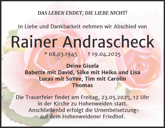 Traueranzeige von Rainer Andrascheck von Mitteldeutsche Zeitung Halle/Saalkreis