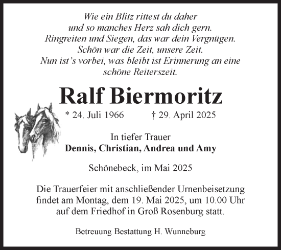 Traueranzeige von Ralf Biermoritz von Volksstimme Schönebeck