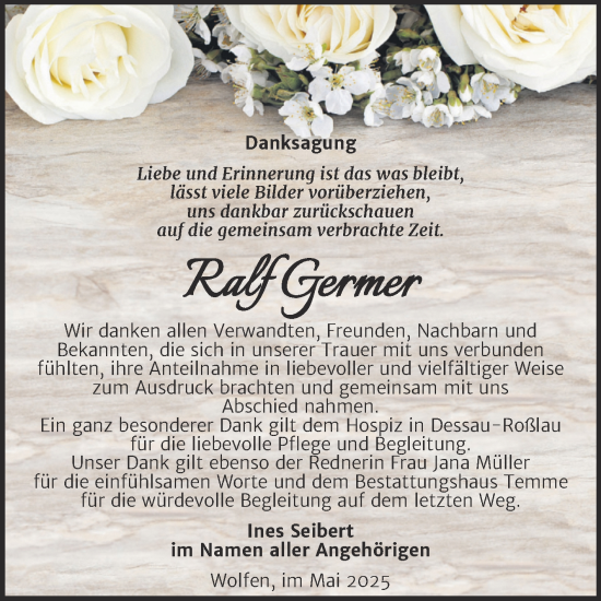 Traueranzeige von Ralf Germer von SuperSonntag Bitterfeld