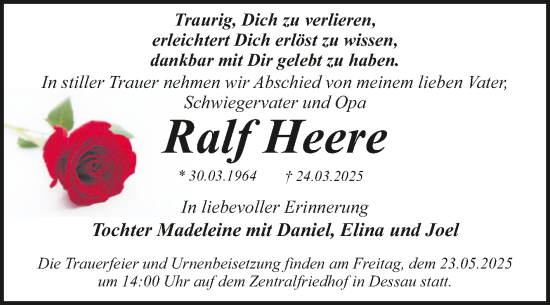 Traueranzeige von Ralf Heere von Trauerkombi Dessau