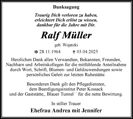 Traueranzeige von Ralf Müller von Trauerkombi Wittenberg