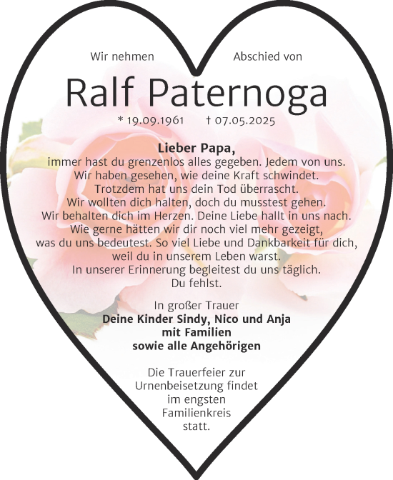 Traueranzeige von Ralf Paternoga von Trauerkombi Merseburg