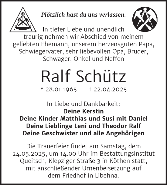 Traueranzeige von Ralf Schütz von Trauerkombi Köthen