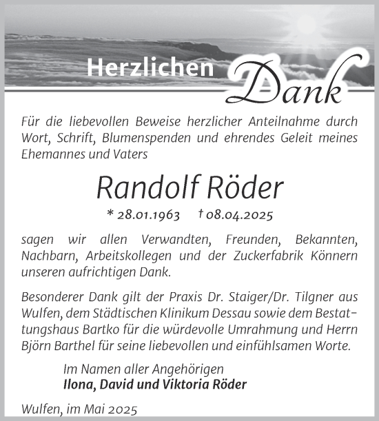 Traueranzeige von Randolf Röder von Trauerkombi Köthen
