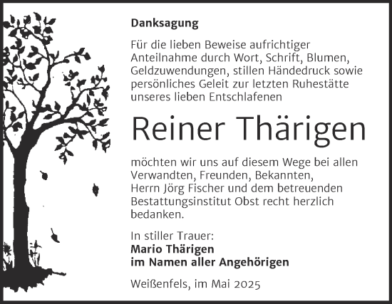 Traueranzeige von Reiner Thärigen von Trauerkombi Weißenfels