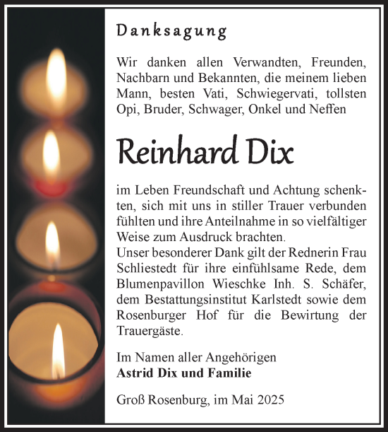 Traueranzeige von Reinhard Dix von Volksstimme Schönebeck