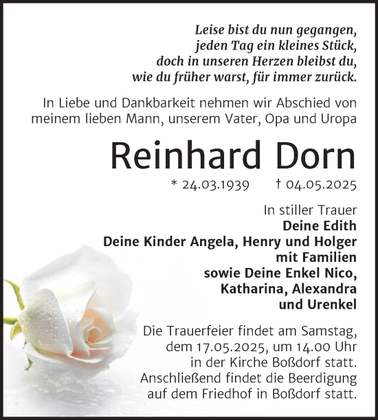 Traueranzeige von Reinhard Dorn von Trauerkombi Wittenberg