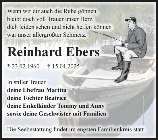 Traueranzeige von Reinhard Ebers von Volksstimme Burg/Genthin