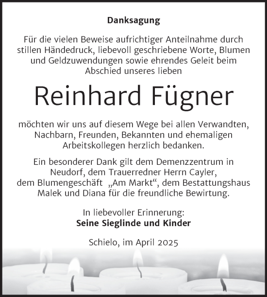 Traueranzeige von Reinhard Fügner von Trauerkombi Quedlinburg