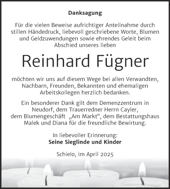 Traueranzeige von Reinhard Fügner von Trauerkombi Merseburg