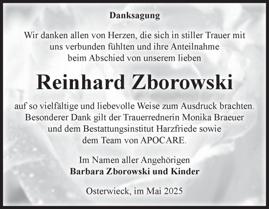 Traueranzeige von Reinhard Zborowski von Volksstimme Halberstadt