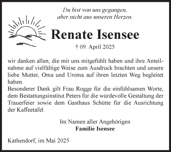 Traueranzeige von Renate Isensee von Volksstimme Haldensleben/Wolmirstedt