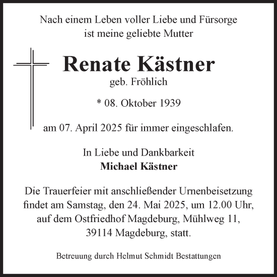 Traueranzeige von Renate Kästner von Volksstimme Magdeburg