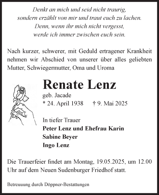 Traueranzeige von Renate Lenz von Volksstimme Magdeburg