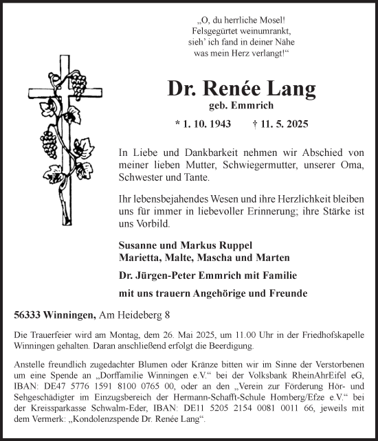 Traueranzeige von Renée Lang von Volksstimme Magdeburg