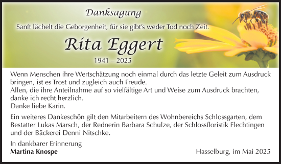 Traueranzeige von Rita Eggert von Volksstimme Haldensleben/Wolmirstedt