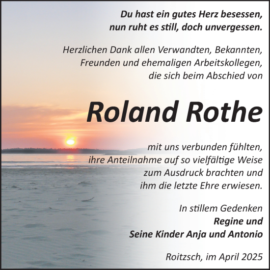 Traueranzeige von Roland Rothe von Trauerkombi Bitterfeld
