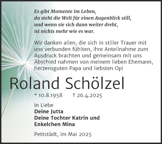 Traueranzeige von Roland Schölzel von Trauerkombi Weißenfels