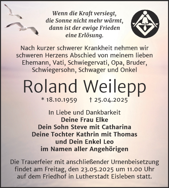 Traueranzeige von Roland Weilepp von Trauerkombi Mansfelder Land