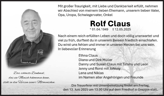 Traueranzeige von Rolf Claus von Trauerkombi Bitterfeld