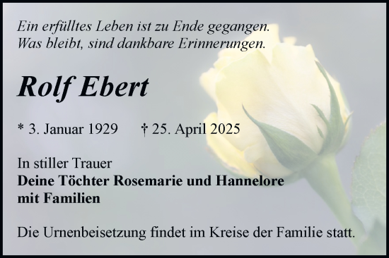 Traueranzeige von Rolf Ebert von Trauerkombi Bitterfeld